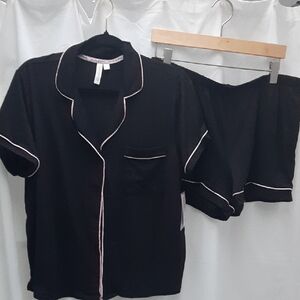 NEW Joyspun Black Pajama Set with Pink Piping, Recycled Polyester Blend  L 12-14